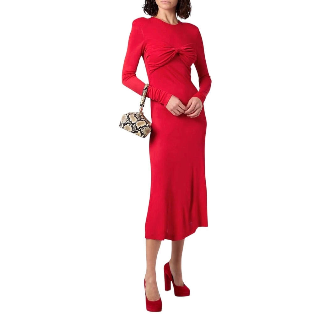 Farm Rio Twisted Red Jersey Knit Long Sleeve Stretchy Midi Dress Size Medium